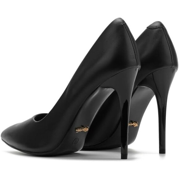 Womens Pu Black Polyurethane (PU) Pointed Closed Toe Slip On Heels Leather Pumps - Picture 5 of 8